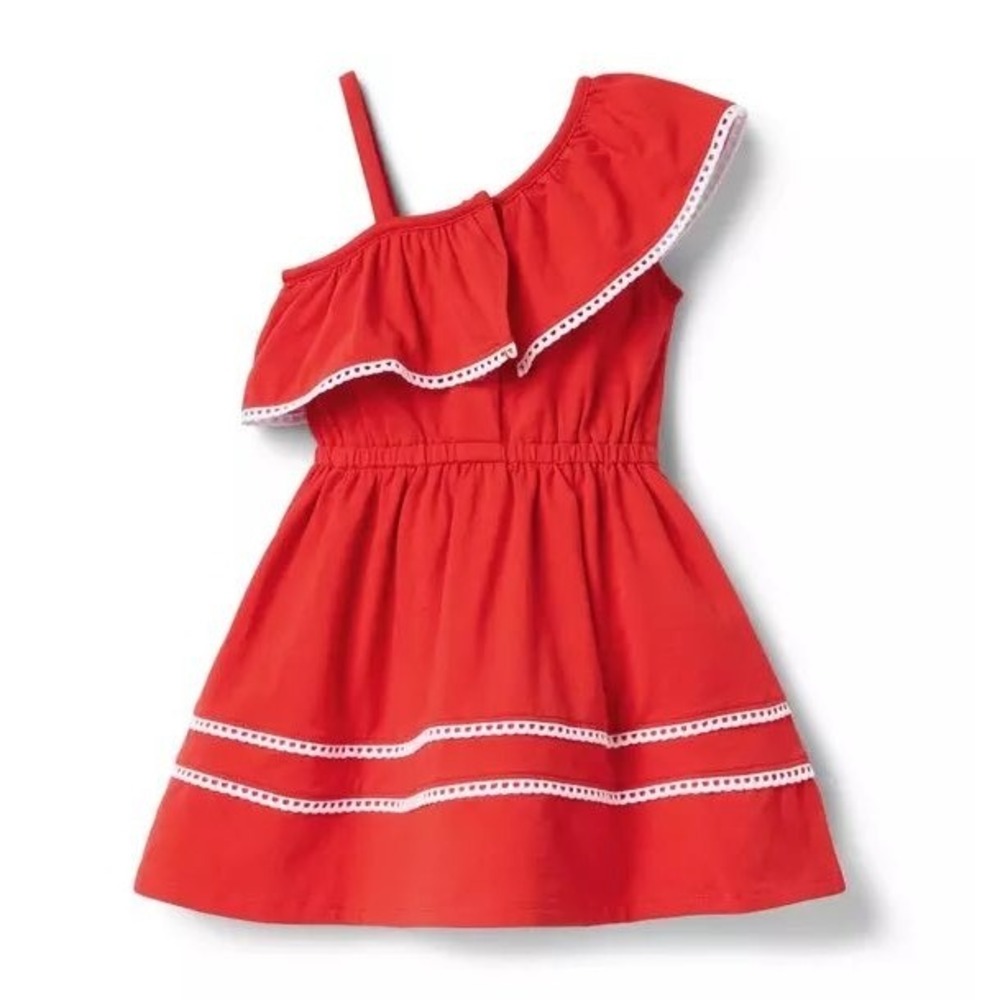 Janie and Jack Red One Shoulder Ruffle Dress Girls Size 3 Toddler Cotton Blend